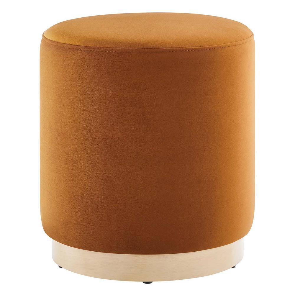Tilden 16" Round Rust Velvet Upholstered Ottoman with Rubberwood Base