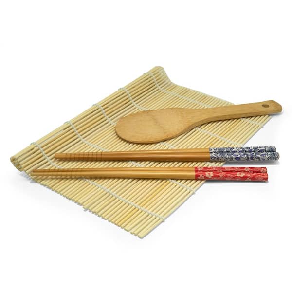 Cook Pro 6-Piece Flower Bamboo Chopstick Set withRice Paddle and Sushi Mat