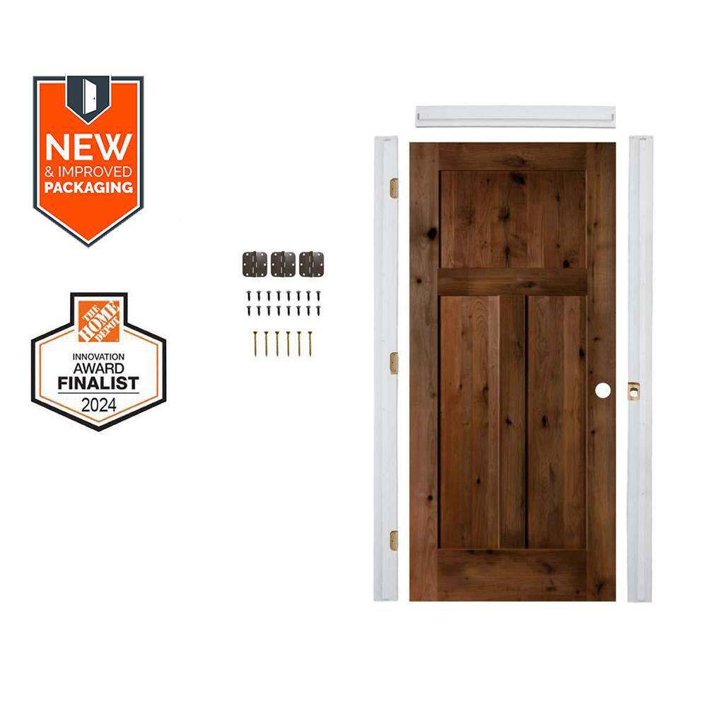 Assembly Required 30 in. x 80 in. Left-Hand Knotty Alder Provincial Stain Wood Single Interior Door Kit w/Separate Jamb price history on PriceWatchPro