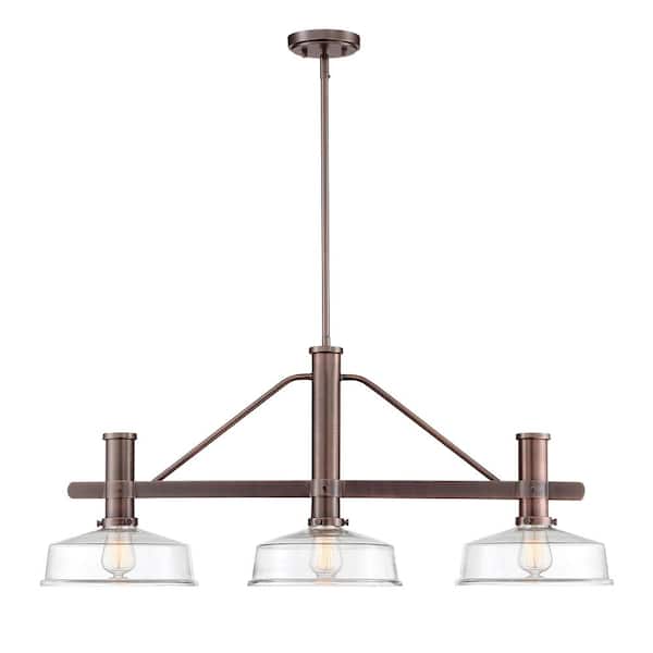 Carson 3-Light Satin Copper Bronze Farmhouse Linear Chandelier for Kitchen Islands with No Bulbs Included