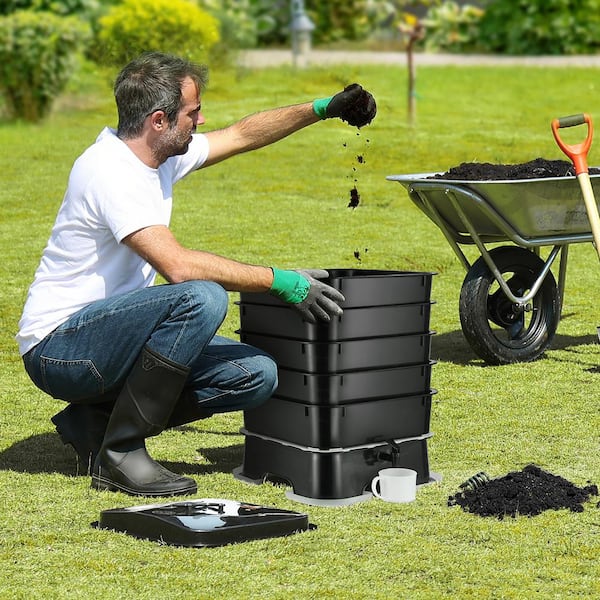 5-Tray Worm Composter, 50 L Indoor/Outdoor Compost Bin, Sustainable Worm Farm Kit for Food Waste Recycling