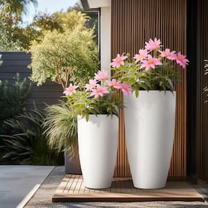 13.5 in. x 17.5 in. Dia Crisp White Extra Large Tall Round Concrete Plant Pot/Planter for Indoor and Outdoor Set of 2