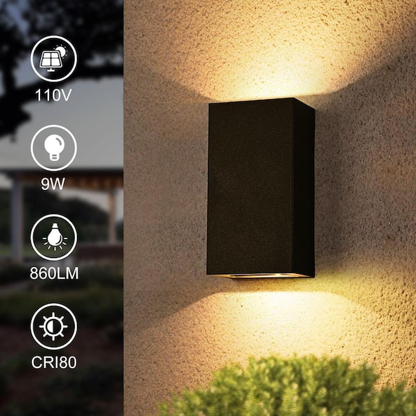 Acerbis 2-Light Matte Black Rectangle Integrated LED Outdoor Hardwired Wall Lantern Sconce