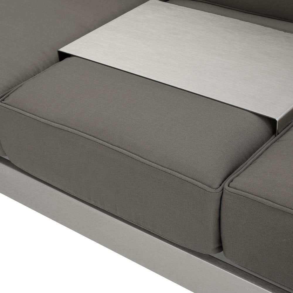 Silver Aluminum Three-Seater Outdoor Sofa with Gray Cushions