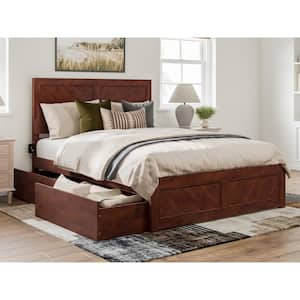 Canyon Walnut Brown Solid Wood Queen Platform Bed with Matching Footboard and Storage Drawers