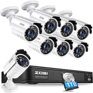 H.265+ 8-Channel 5MP-LITE DVR 1TB Hard Drive Security Camera System with 8 1080p Wired Bullet Cameras, Remote Access