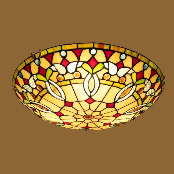 OUKANING Multicolor Vintage Flush Mount 16 in. 3-Light
