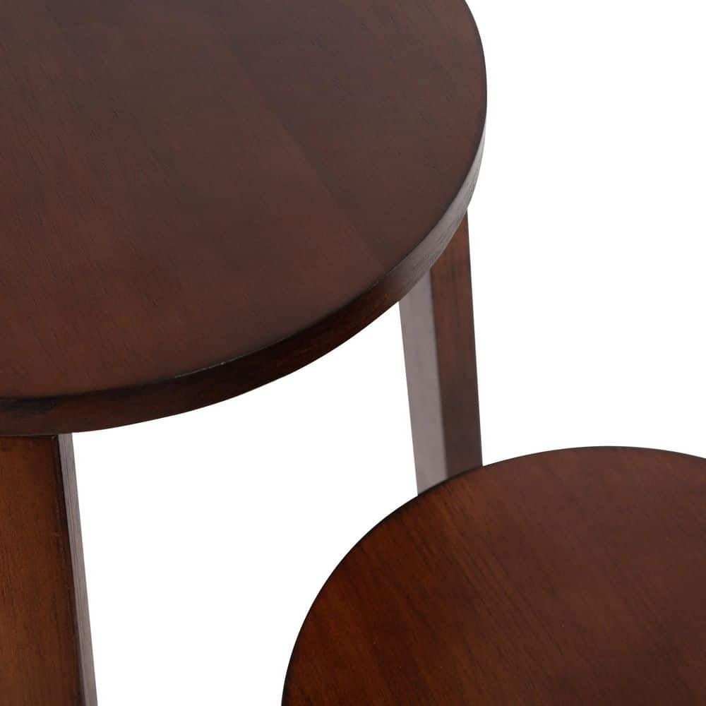 Walnut Brown Round Wood Nesting Tables, Set of 2