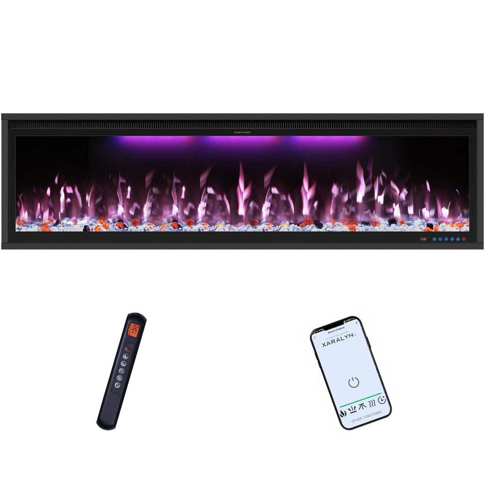 74 in. Smart Electric Fireplace Insert ，Recessed & Wall Mount Fireplace H