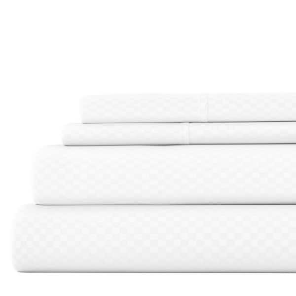 Becky Cameron 4-Piece White Geometric Microfiber Full Sheet Set