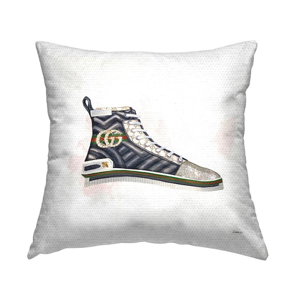 Stupell Industries Fashion Forward Pleated Sneaker Designer Glam Style Printed Pillow Multi-Color Square Outdoor Throw Pillow