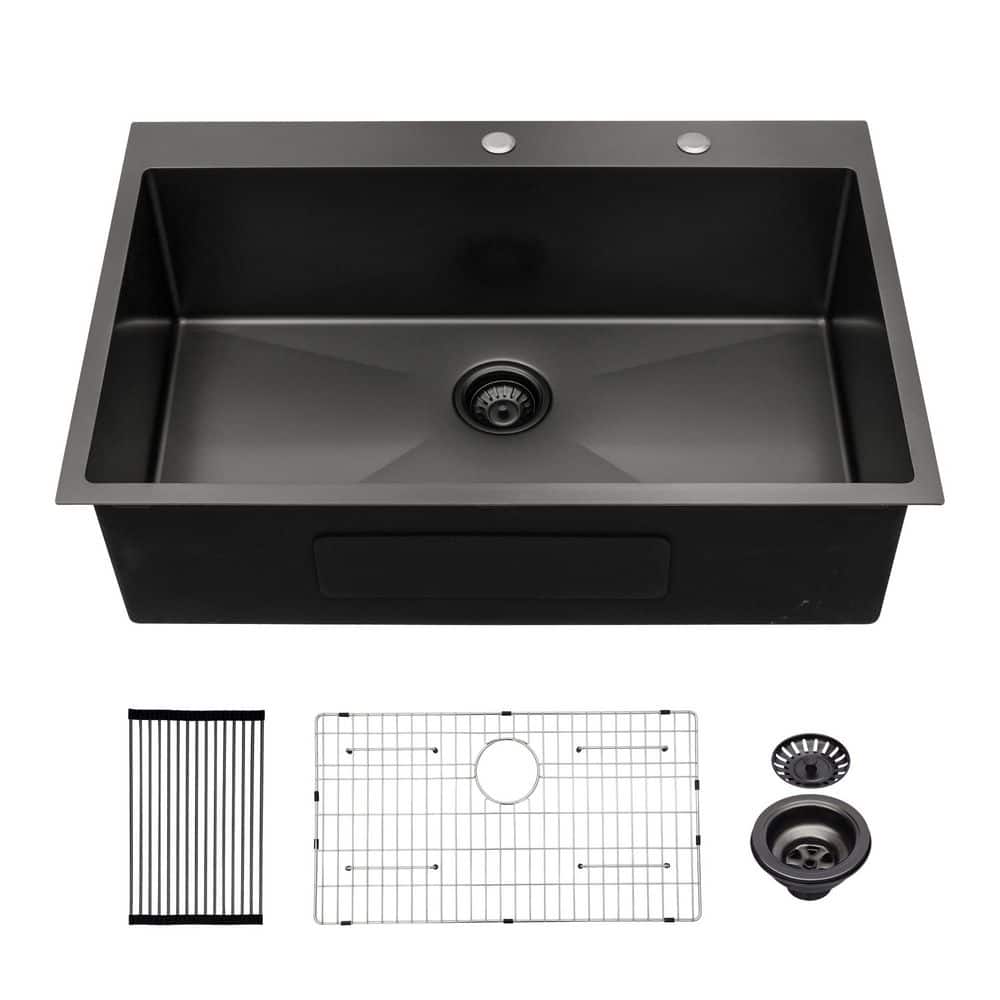33 in. Drop-In Single Bowl 16 Gauge Matte Black Stainless Steel Kitchen Sin