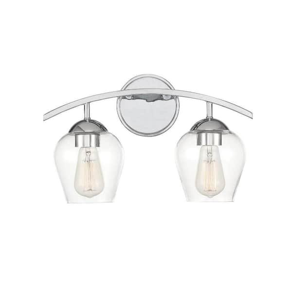 TUXEDO PARK LIGHTING 16 in. W x 9.87 in. H 2-Light Chrome Bathroom Vanity Light with Clear Glass Shades