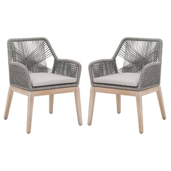 Benjara Gray Fabric Armchair with Removable Cushion (Set of 2)