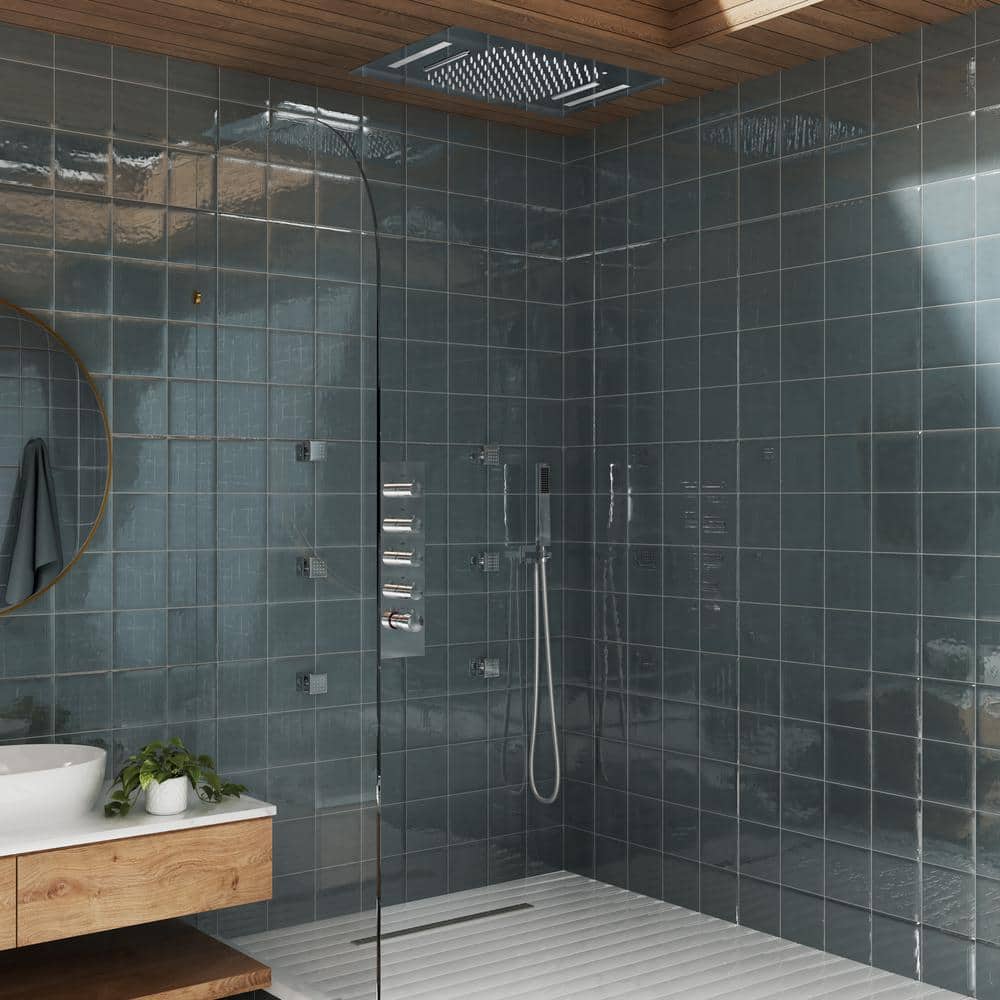 Chrome Ceiling Mounted LED Shower System with Bluetooth Speaker