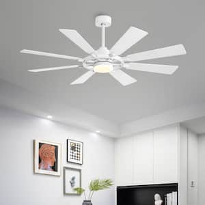 60 in. 8 Blades LED Indoor White Ceiling Fan with Remote