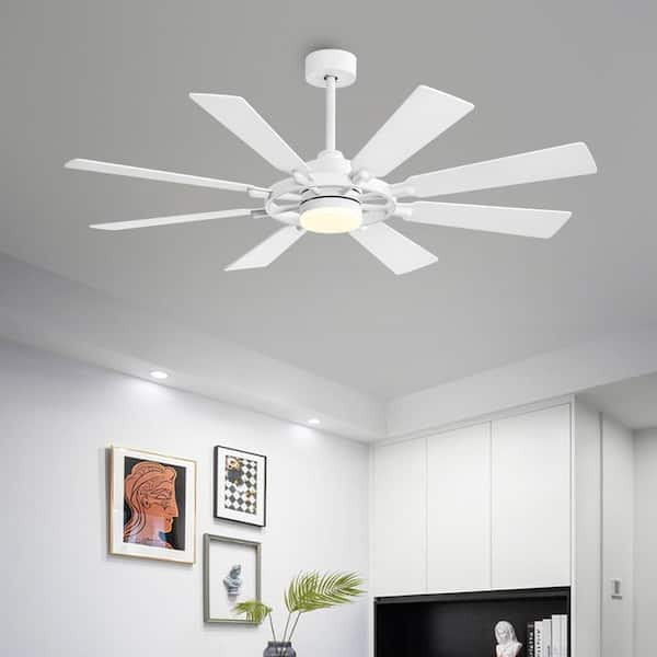 WINGBO 60 in. 8 Blades LED Indoor White Ceiling Fan with Remote