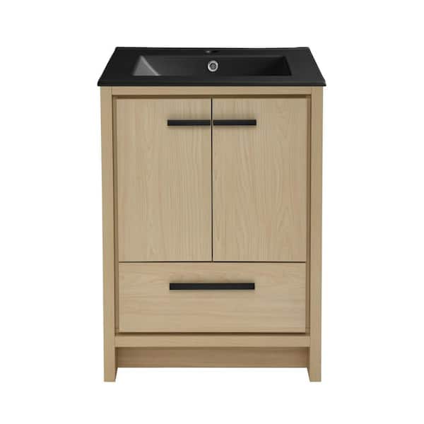 Swiss Madison Virage 24 in. W Brown Oak Bathroom Vanity in Black with Ceramic Sink Top