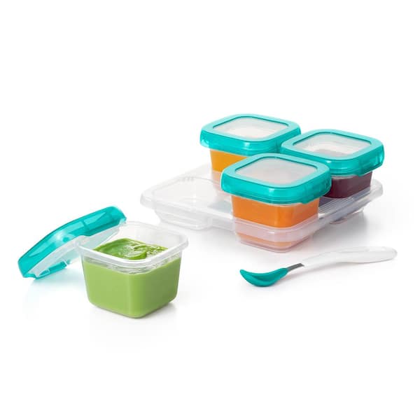 OXO Tot Baby Glass Baby Blocks Storage Containers, 4 oz - Teal