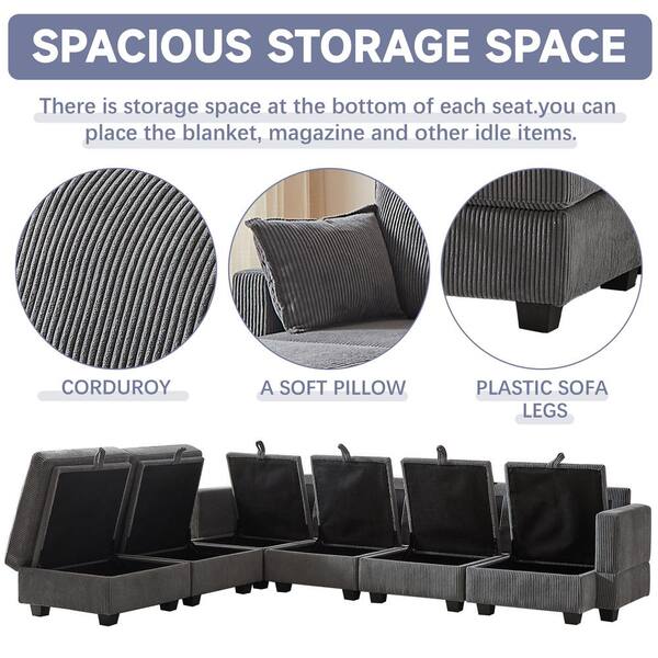 Magic Home 113.5 in. Square Arm L-Shaped 6-Seater Convertible