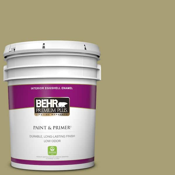 BEHR PREMIUM PLUS 5 gal. #PPU9-04 Fresh Olive Eggshell Enamel Low Odor Interior Paint & Primer