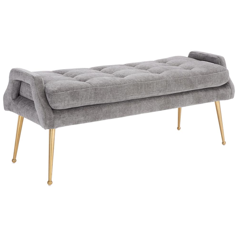 Everdeen Charcoal Tufted Bench with Brushed Gold Legs and Storage