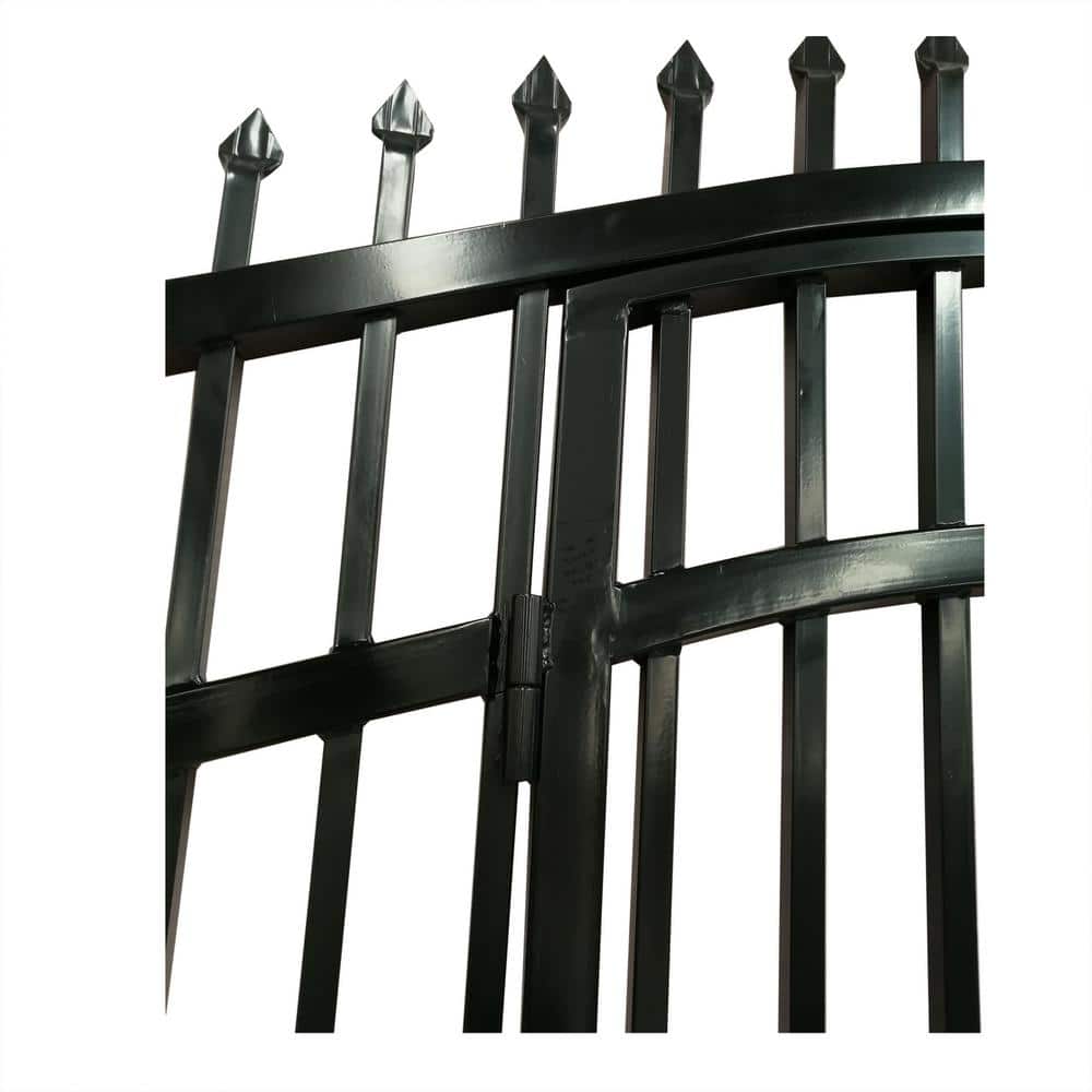 Vienna Style Black Steel Dual Swing Driveway Gate with Pedestrian Door