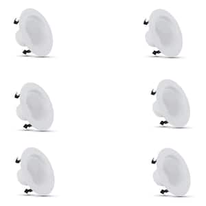 4 in. 75-Watt Equivalent Bright White 3000K High Output CEC Integrated LED Retrofit White Recessed Light Trim (6-Pack)
