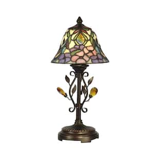15.25 in. Peony Antique Golden Sand Accent Lamp with Crystal Shade