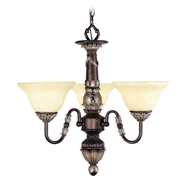 Livex Lighting Providence 3-Light Rubbed Bronze Incandescent Ceiling Chandelier with Antique Silver Accents