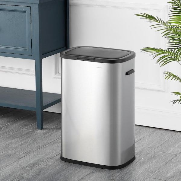Tammi Kitchen 14.5-Gal. Slim Metal Push Button Trash Can, Platinum Silver