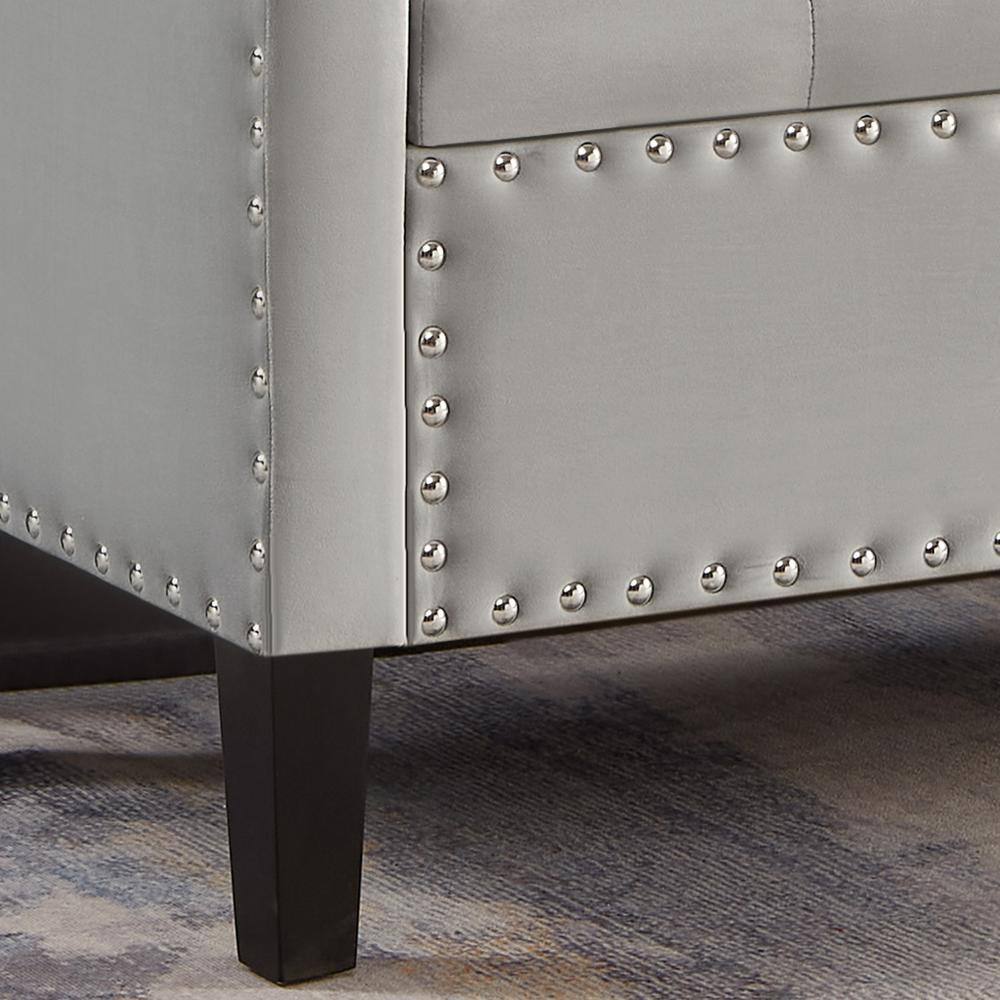 Gray Velvet 48" Backless Storage Bench with Nail Trim