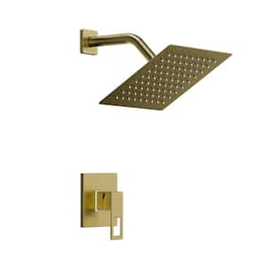 1-Spray Patterns with 1.5 GPM 8 in. Wall Mount Square Fixed Shower Head Adjustable Temperature Flow in Gold