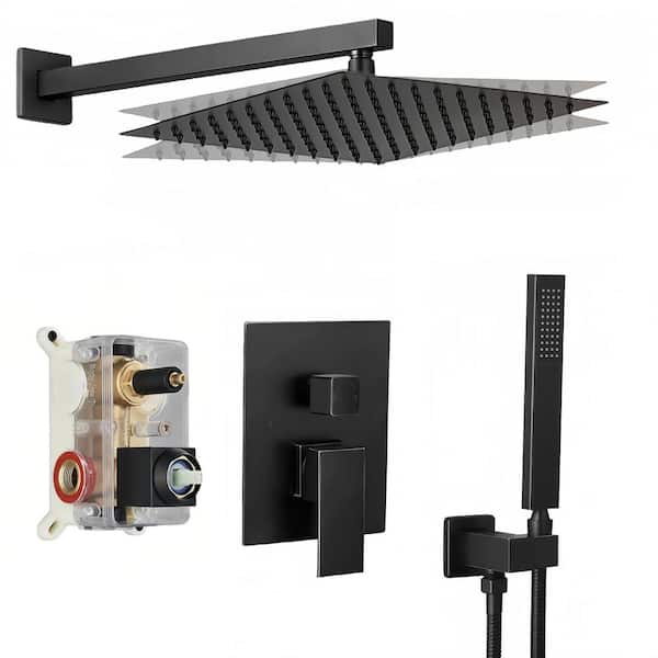 Single Handle 2-Spray Shower Faucet 2.5 Gpm with 180 Degree Swivel, Adjustable Flow Rate in Matte Black