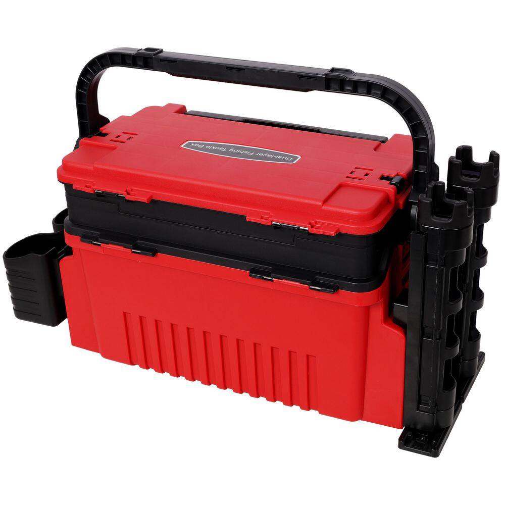 9 in. W Red Plastic Portable Dual-layer Fishing Tackle Tool Box with Rod Holder, Cup Holder and Carring Strap price history on PriceWatchPro