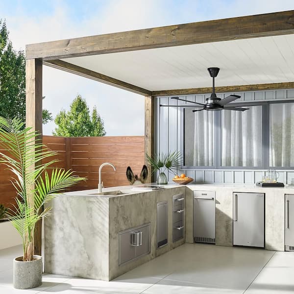 Mammoth 60 in. Smart Indoor/Outdoor Black Universal Mount Ceiling Fan with 7 in. Ext Tube Plus Remote and Phone App