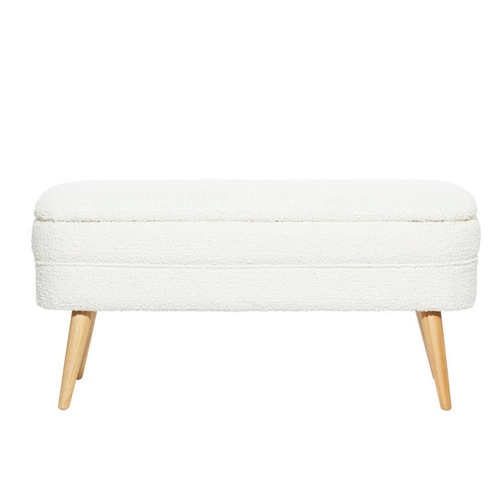 White Upholstered Storage Bench with Squared Wood Legs