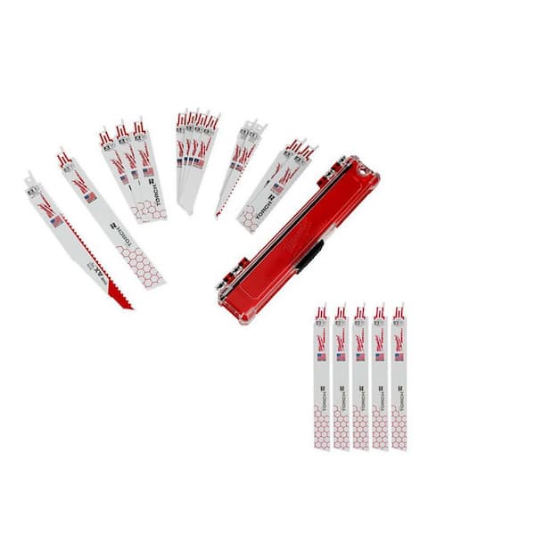 Milwaukee SAWZALL Demo Nail-Embedded Wood and Metal Cutting BiMetal Recip Saw Blade Set (13 PC) w/ 5 additional TORCH Blades