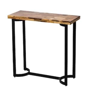 14 in. Brown and Black Rectangle Wooden Console Table with Plank Wood Top