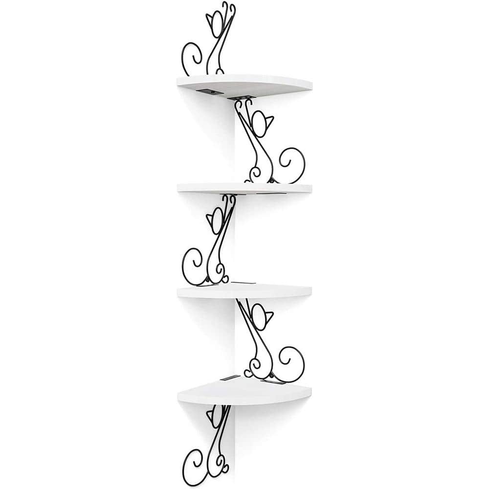 7.87 in. W x 7.87 in. D White Decorative Wall Shelf, Floating Corner Wood S