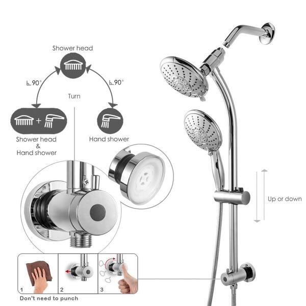 Lordear Double Rain Shower Set 5 Setting Hotel Spa Dual Bathroom Shower  Heads Handheld Combo Shower Set With Adjustable Slide Bar And Stainless  Steel Hose