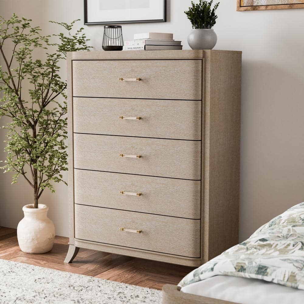 Natural Oak 5-Drawer Chest with Acrylic Handles