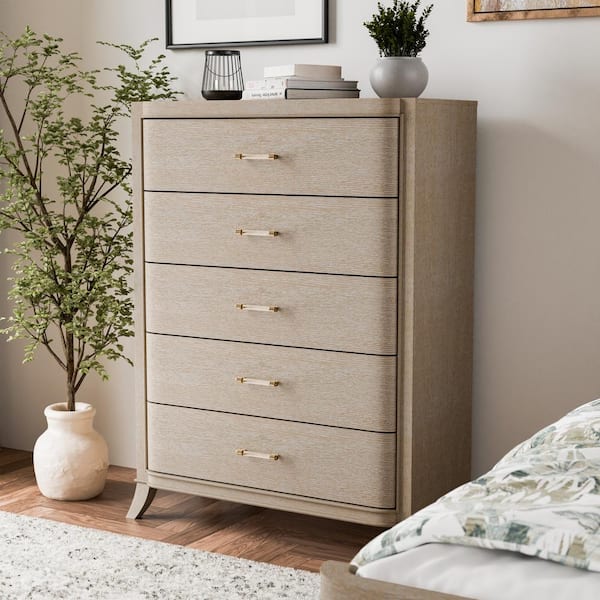 Furniture of America Ellington Modern Natural Oak 5-Drawer 40 in. Wide Chest of Drawers