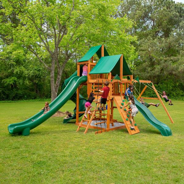 Gorilla Playsets Great Skye II Wooden Outdoor Playset with Green Vinyl