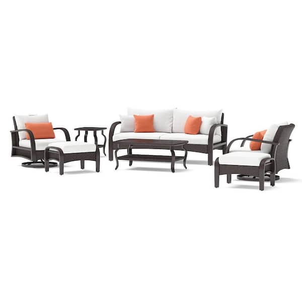 RST BRANDS Barcelo 7-Piece Wicker Patio Conversation Set with Sunbrella Cast Coral Cushions