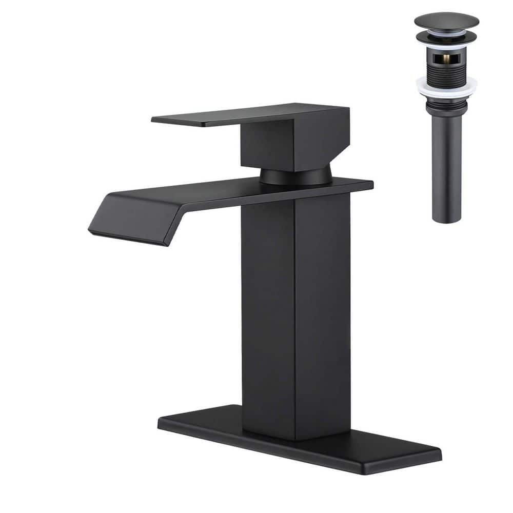 Waterfall Single Hole Single-Handle Low-Arc Bathroom Faucet with Pop-Up Drain Assembly in Matte Black price history on PriceWatchPro