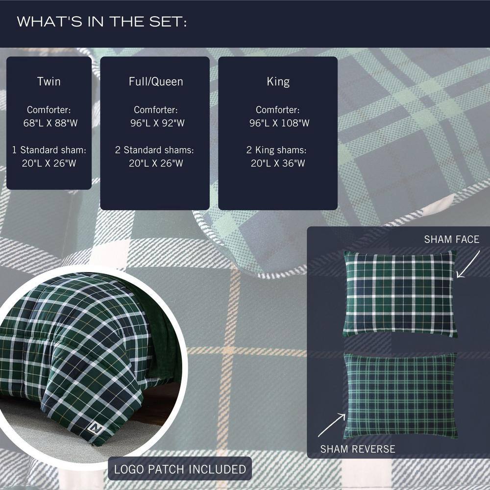 Navy and Green Reversible Microfiber Twin Bedspread Set