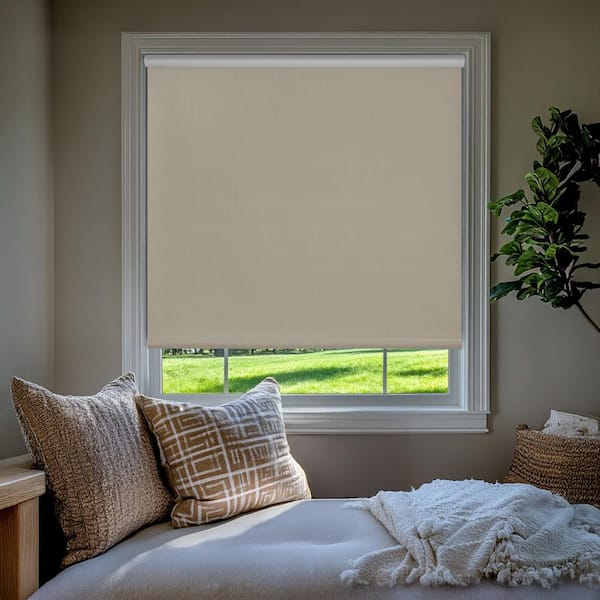 Sand Textured Cordless Blackout Privacy Vinyl Roller Shade 70 in. W x 64 in. L