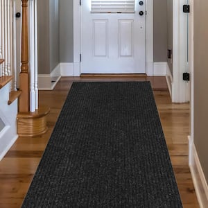 Outdoor Utility Collection PVC Backing Solid Runner Rug, 2 ft. 7 in. x 9 ft. 10 in., Black