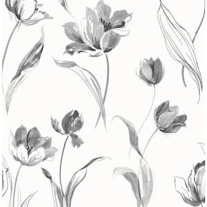 SIMPLIFY Black and White Floral Adhesive Wall Paper 3004-BW - The Home Depot